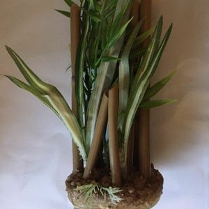 Aquarium Bamboo Sticks Silicone Rock Ornament Plastic Silk Plant 7.5" Weighted